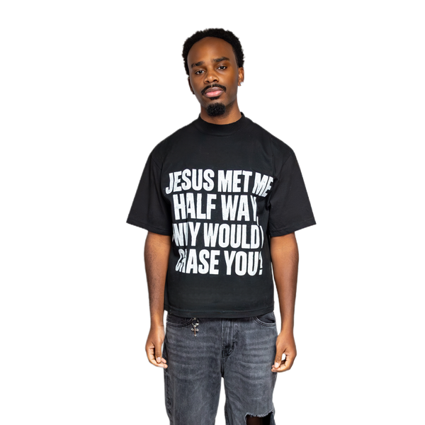 Jesus Met Me Halfway Oversized Tee (BLACK)